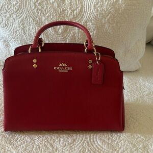 Coach Red Leather Lillie Carryall Satchel with Top Handles